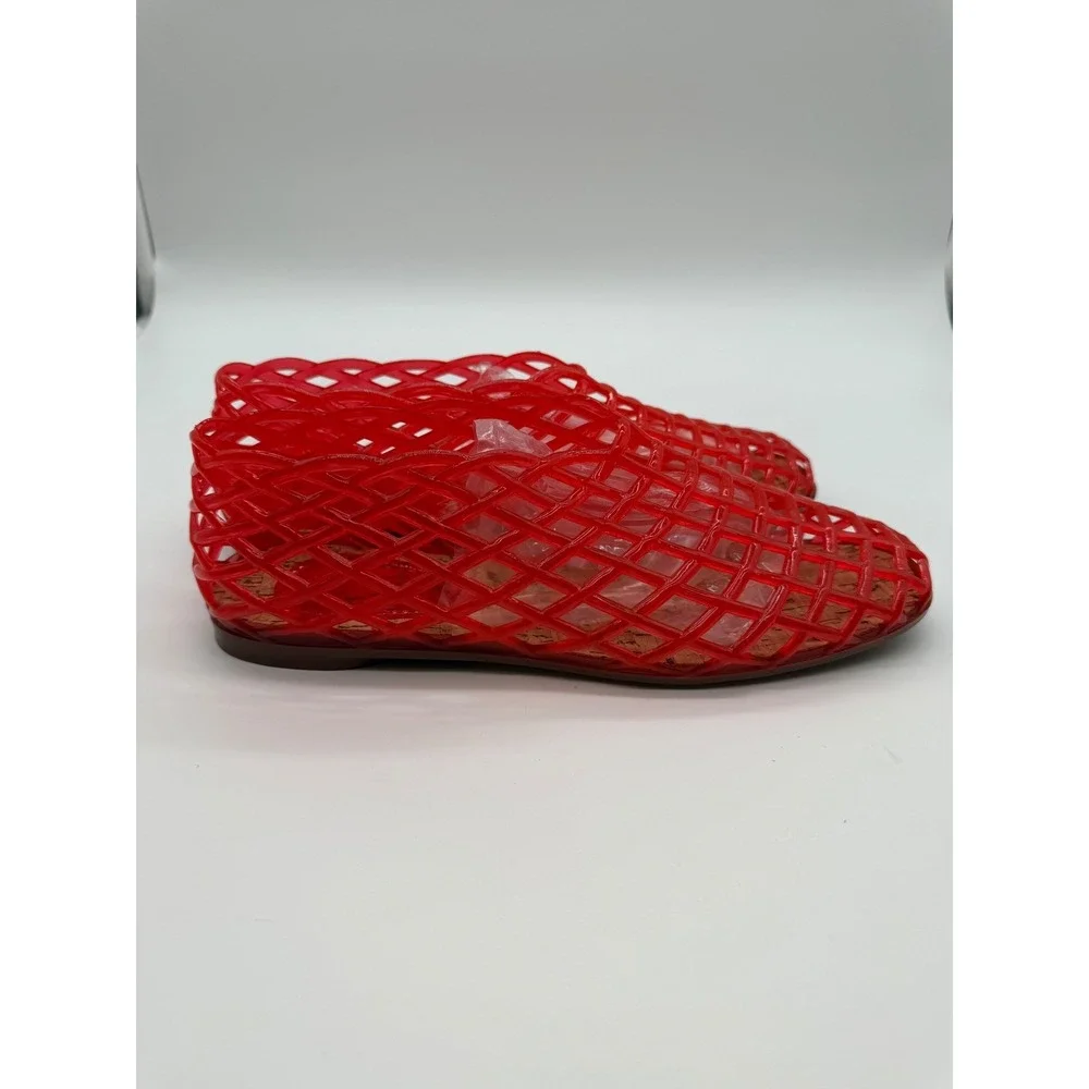 Woven Red Jelly Flats Women Lattice Slip On Summer Shoes Size 7